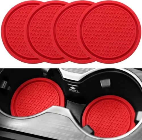 SINGARO Red 4PCS Car Cup Coaster Set 7.04cm (2.77 inches) | Universal Non-Slip Silicone Interior Accessories thumbnail 1
