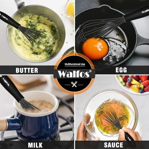 Walfos Mini Whisk 5.5in & 7.5in (14cm & 19cm) | Silicone Coated Stainless Steel for Non-Stick Cookware thumbnail 5