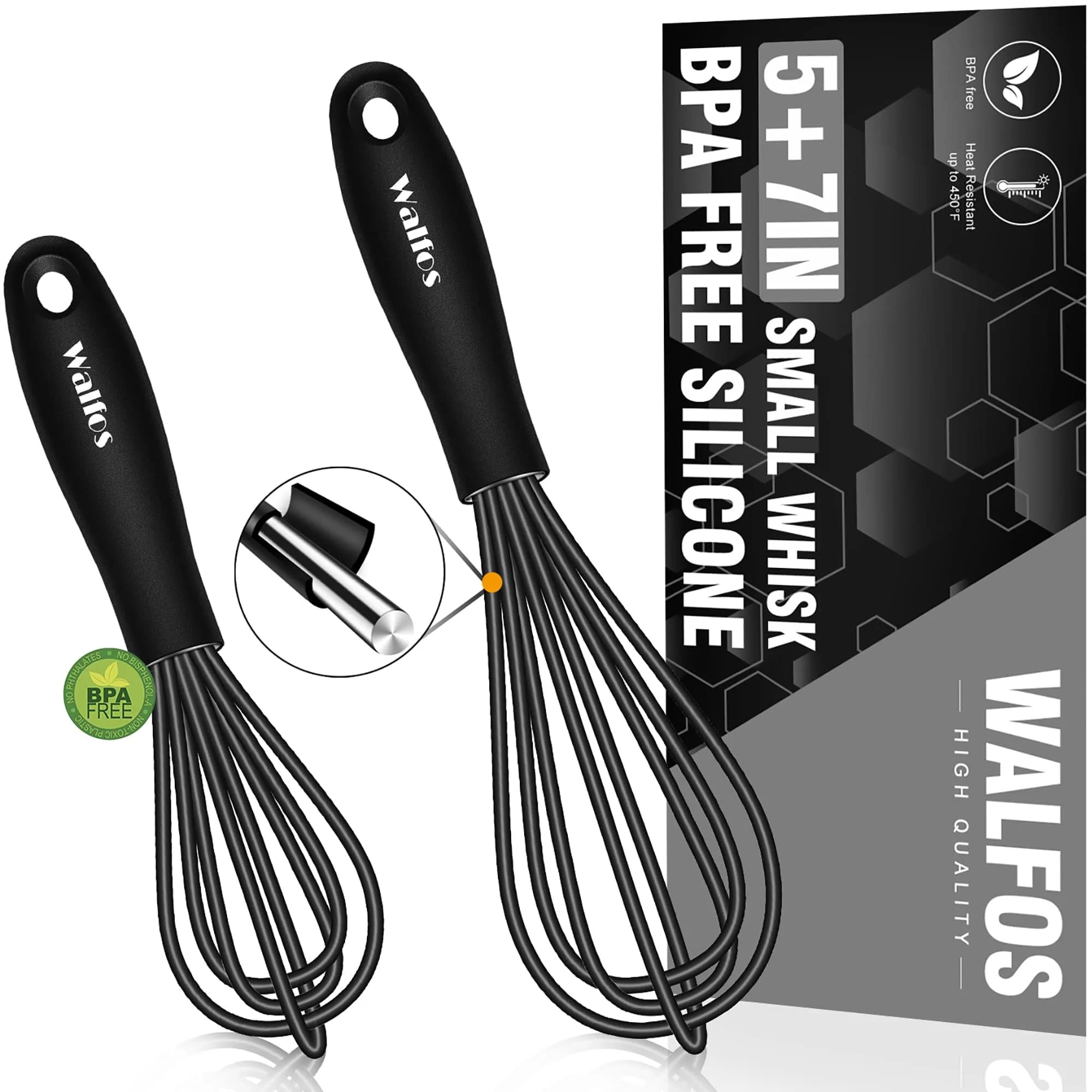 Walfos Mini Whisk 5.5in & 7.5in (14cm & 19cm) | Silicone Coated Stainless Steel for Non-Stick Cookware - main product image