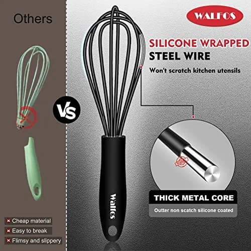 Walfos Mini Whisk 5.5in & 7.5in (14cm & 19cm) | Silicone Coated Stainless Steel for Non-Stick Cookware thumbnail 9