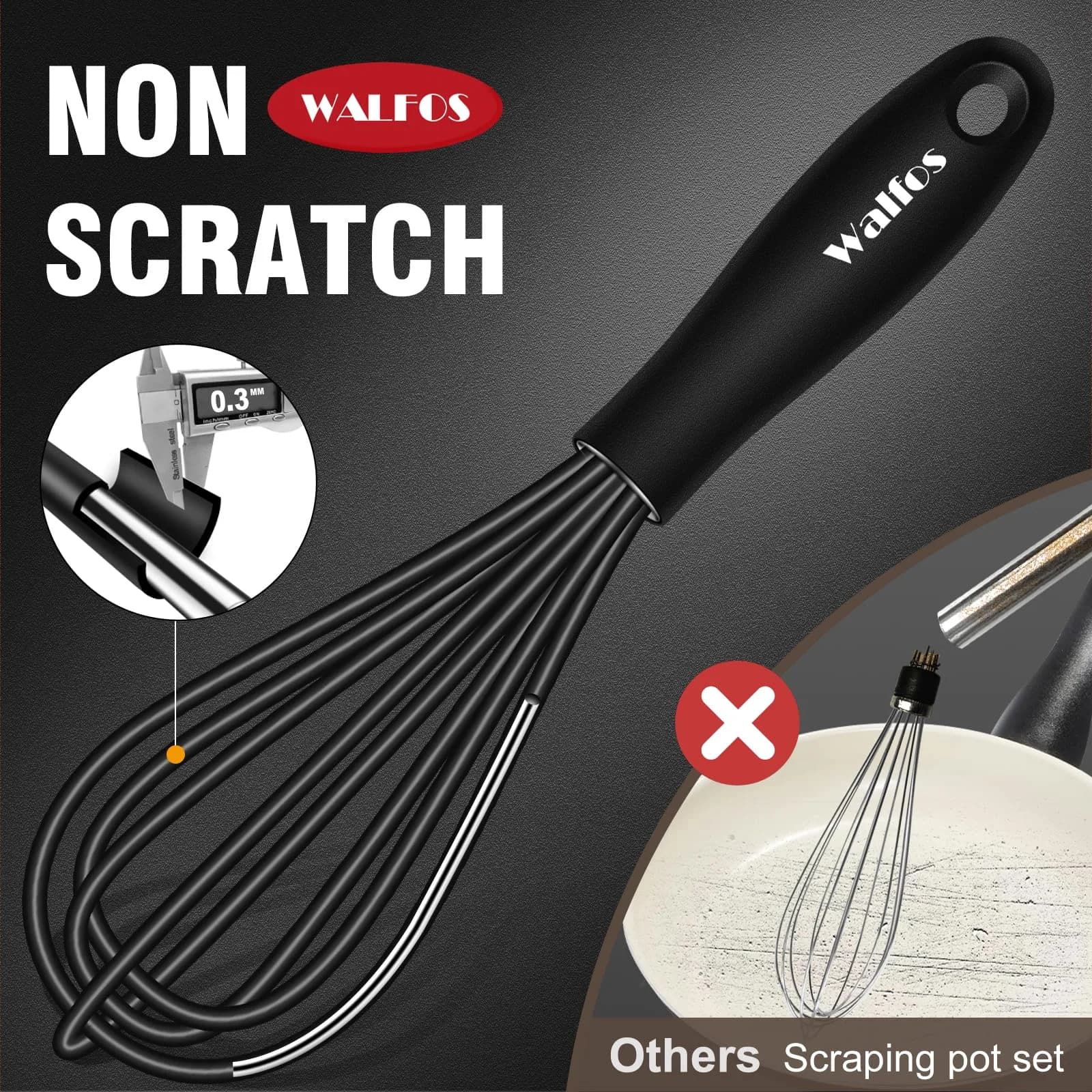 Walfos Mini Whisk 5.5in & 7.5in (14cm & 19cm) | Silicone Coated Stainless Steel for Non-Stick Cookware - view 2