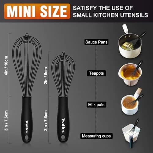 Walfos Mini Whisk 5.5in & 7.5in (14cm & 19cm) | Silicone Coated Stainless Steel for Non-Stick Cookware thumbnail 3
