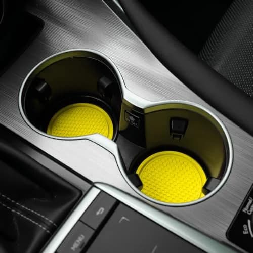 SINGARO Yellow 4PCS Silicone Car Cup Coaster Set | Universal Non-Slip Cup Holders Embedded in Ornaments Coaster thumbnail 4