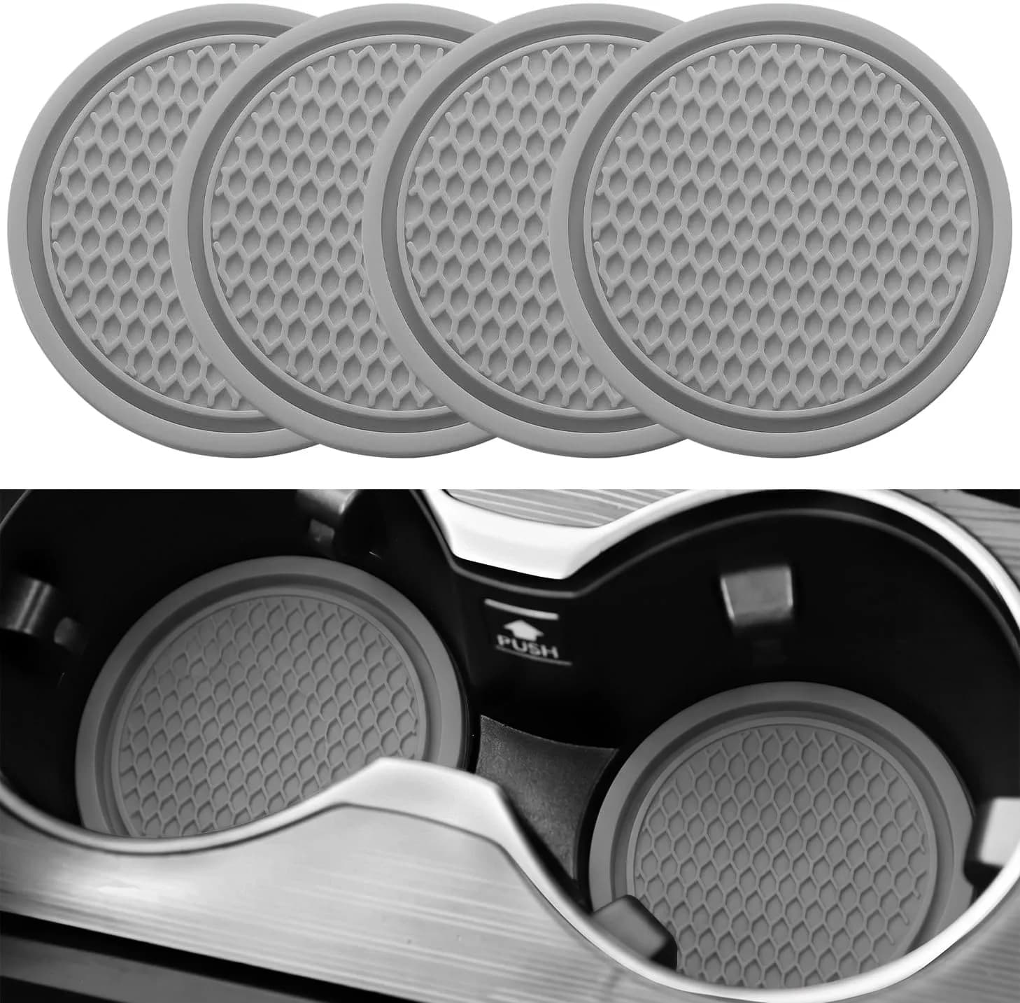 SINGARO Gray 4PCS Silicone Car Cup Coaster | Universal Non-Slip Cup Holder Insert for Cars, Homes, Offices (2.77 inch)