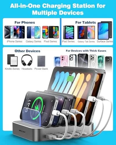 MSTJRY 5-Port USB-A Charging Station with 7 Cables, Silver | 50W 110-240V Compatible thumbnail 5