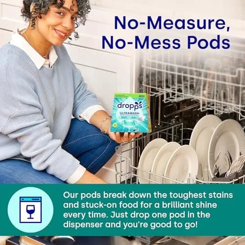 Dropps UltraWash Dishwasher Detergent Pods, Unscented (64 Ct) | USDA Biobased Formula thumbnail 4