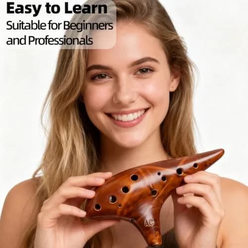 DHwebWLP Strawfire 12 Hole Ocarina Alto C Ceramic Instrument | Beginner Friendly, Handcrafted Yellow thumbnail 2