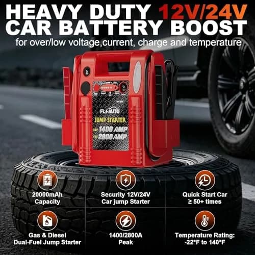 FlyAuto 12V/24V Heavy Duty Jump Starter & Battery Booster | 2800A Peak, Lead-Acid, Emergency Power, Portable thumbnail 5