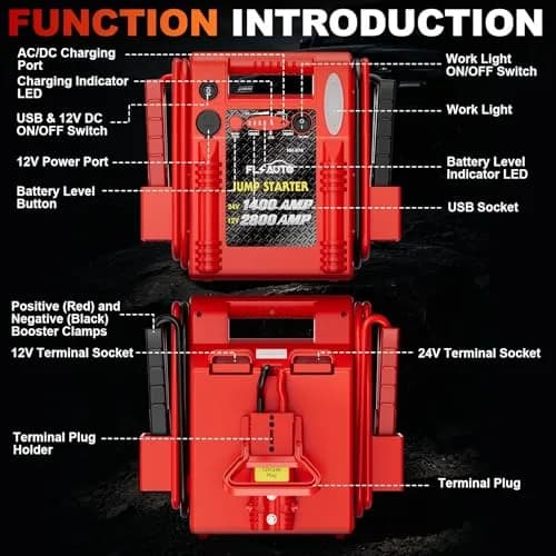 FlyAuto 12V/24V Heavy Duty Jump Starter & Battery Booster | 2800A Peak, Lead-Acid, Emergency Power, Portable thumbnail 9