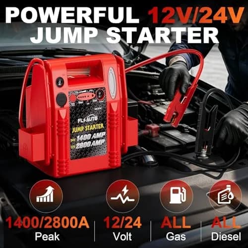FlyAuto 12V/24V Heavy Duty Jump Starter & Battery Booster | 2800A Peak, Lead-Acid, Emergency Power, Portable thumbnail 2