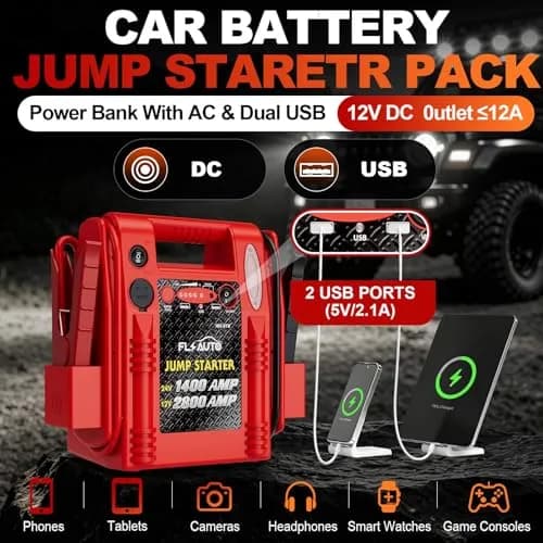 FlyAuto 12V/24V Heavy Duty Jump Starter & Battery Booster | 2800A Peak, Lead-Acid, Emergency Power, Portable thumbnail 3