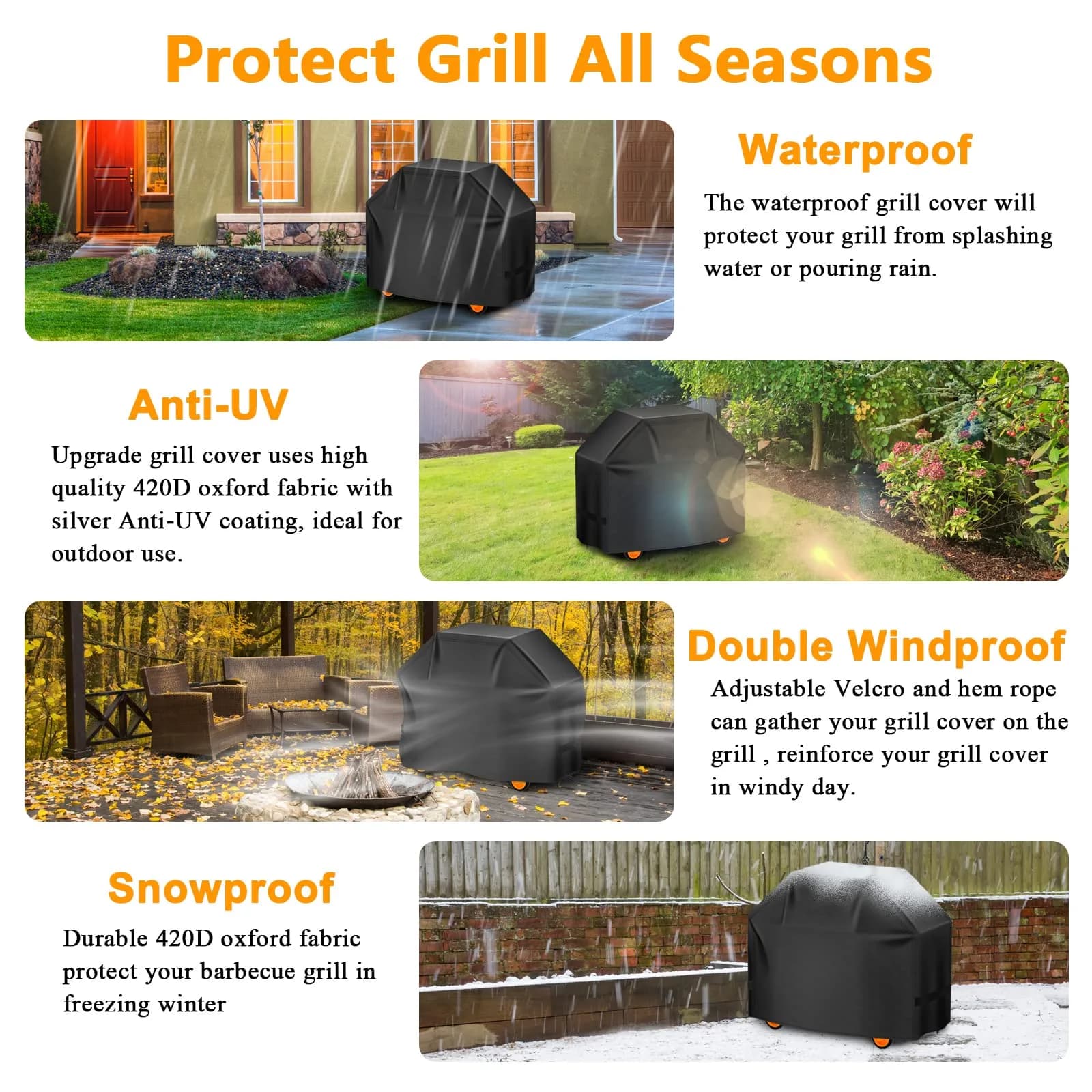 Aoretic 65 inch BBQ Grill Cover | Waterproof, Anti-UV, Windproof Polyester - view 6