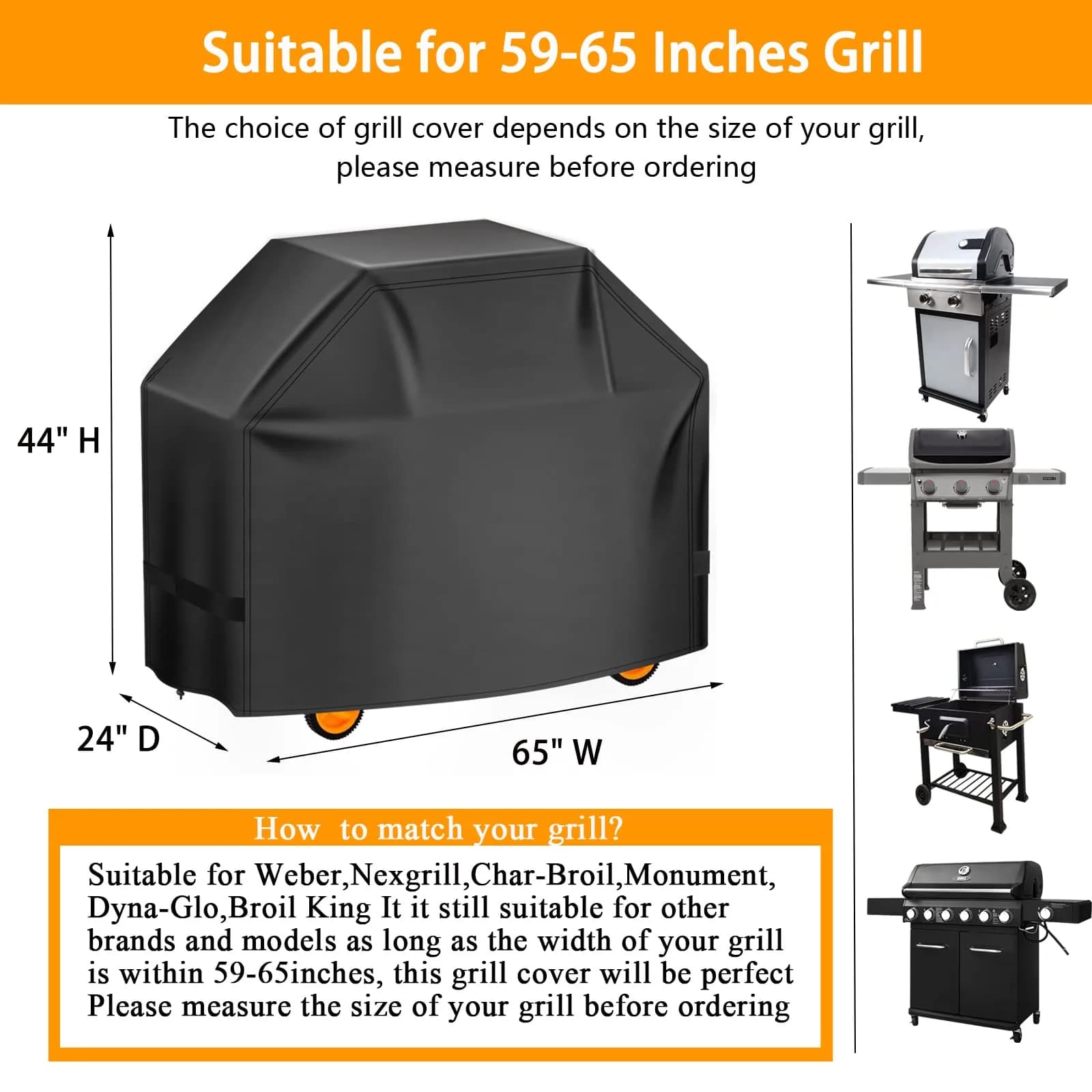 Aoretic 65 inch BBQ Grill Cover | Waterproof, Anti-UV, Windproof Polyester - view 2