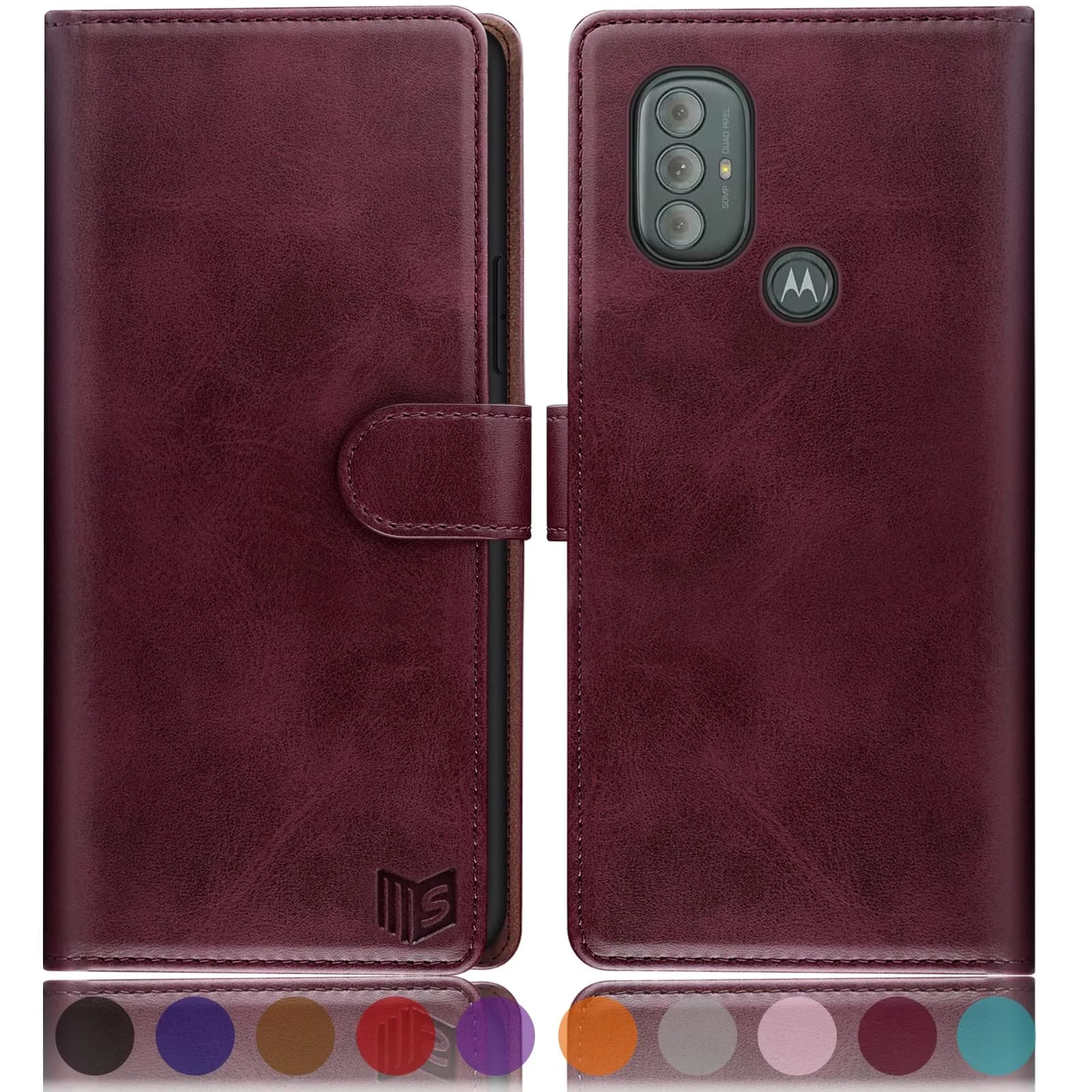 SUANPOT Wallet Case for Motorola Moto G Power 2022 | RFID Blocking PU Leather Shockproof Flip Cover — Wine Red