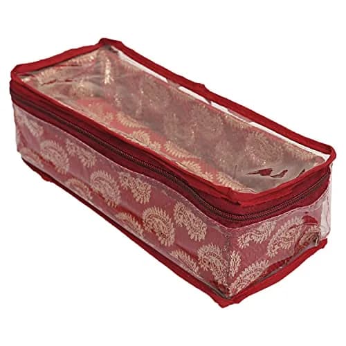 Kuber Industries Red PVC Bangle Box Organizer 27cm (10.6in) x 10cm (3.9in) x 7cm (2.8in) | Transparent Top for Jewelry Storage thumbnail 1