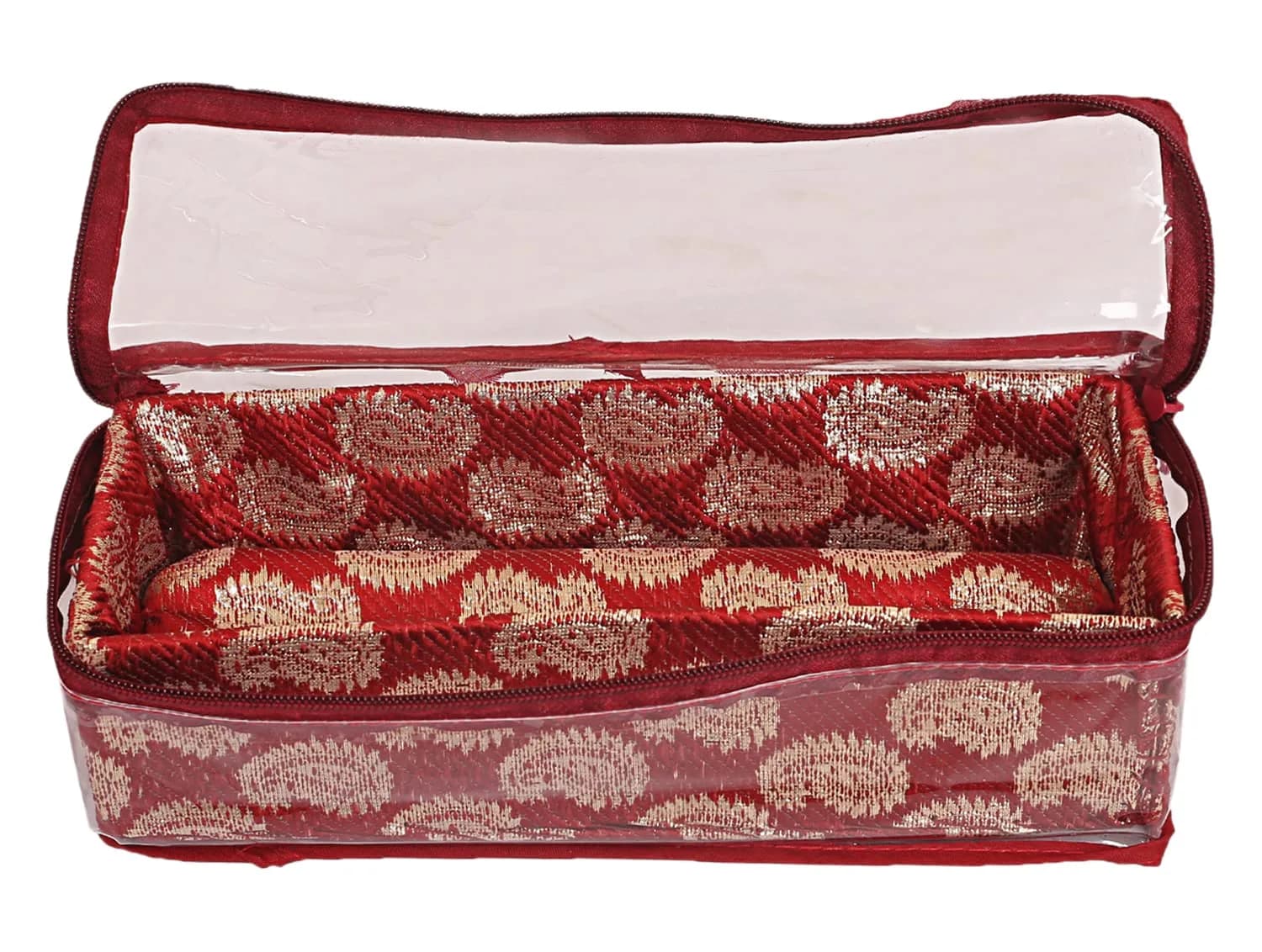 Kuber Industries Red PVC Bangle Box Organizer 27cm (10.6in) x 10cm (3.9in) x 7cm (2.8in) | Transparent Top for Jewelry Storage - view 3