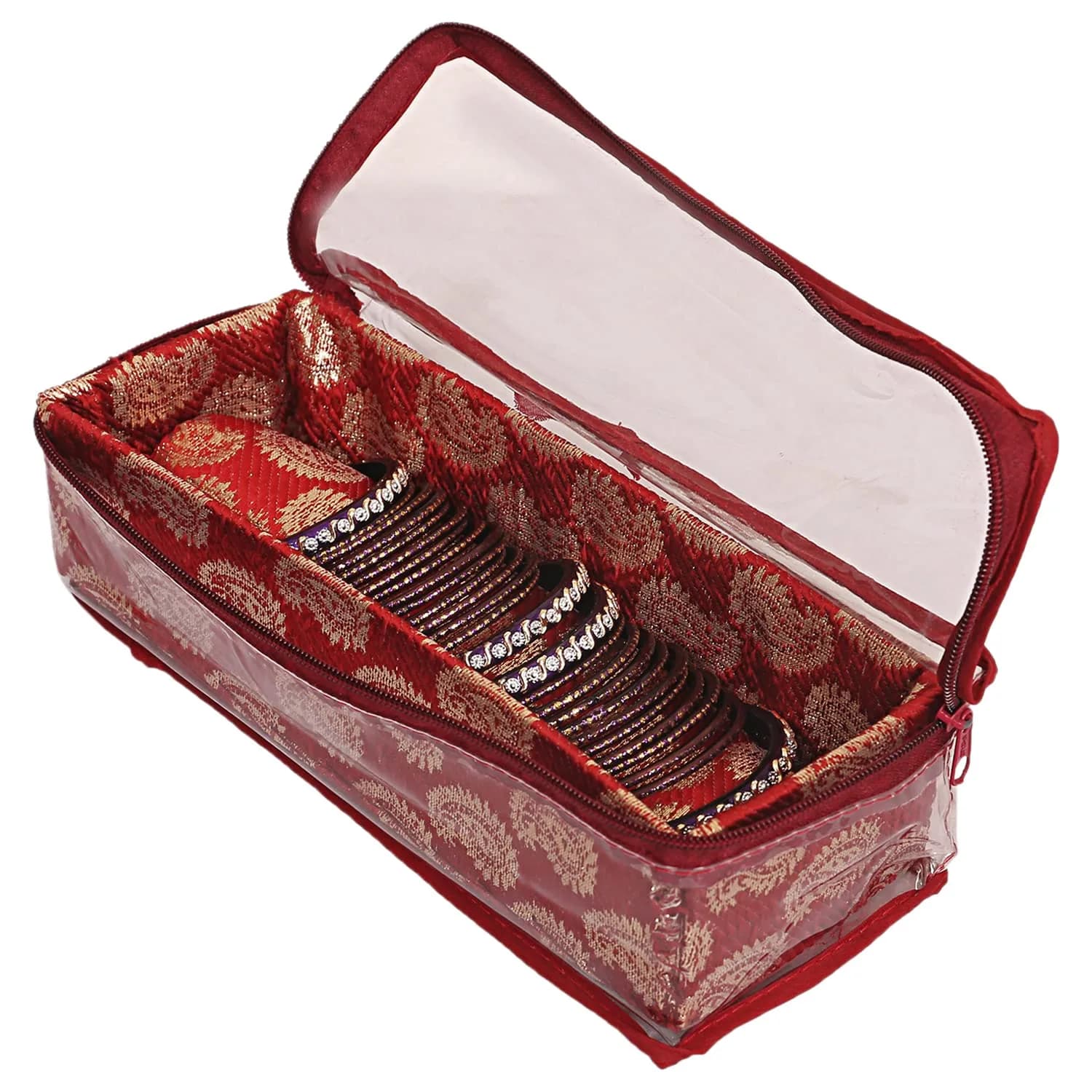 Kuber Industries Red PVC Bangle Box Organizer 27cm (10.6in) x 10cm (3.9in) x 7cm (2.8in) | Transparent Top for Jewelry Storage - view 4