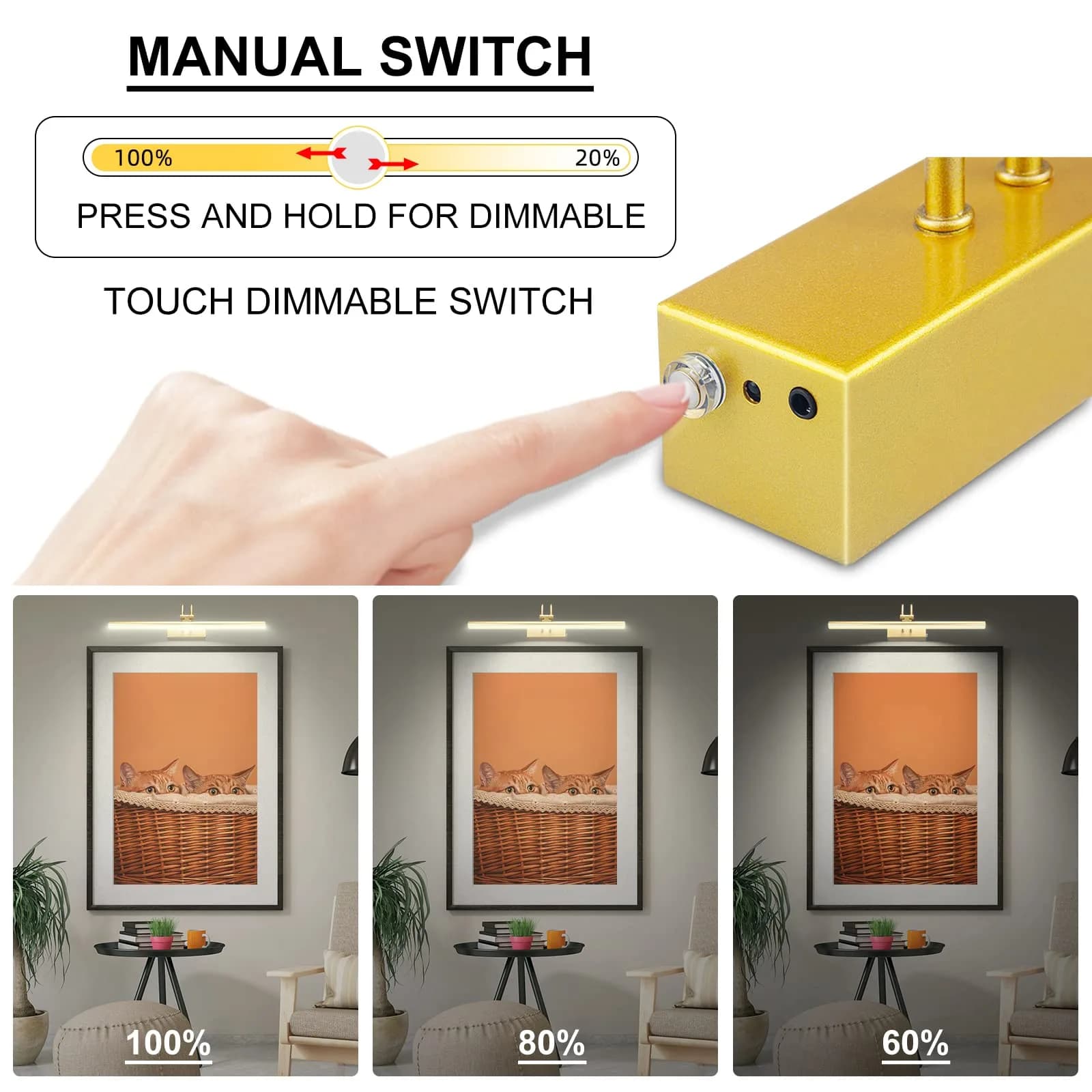 RAIFOOLLY Rechargeable Picture Light 16" Gold | 5000mAh Battery Operated Art Light with Remote Timer - view 4