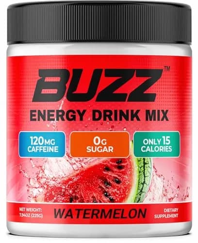 Morning Buzz Sugar Free Energy Drink Powder 30 Servings | Watermelon Flavor, cGMP Made in USA thumbnail 1