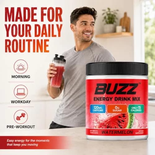 Morning Buzz Sugar Free Energy Drink Powder 30 Servings | Watermelon Flavor, cGMP Made in USA thumbnail 3