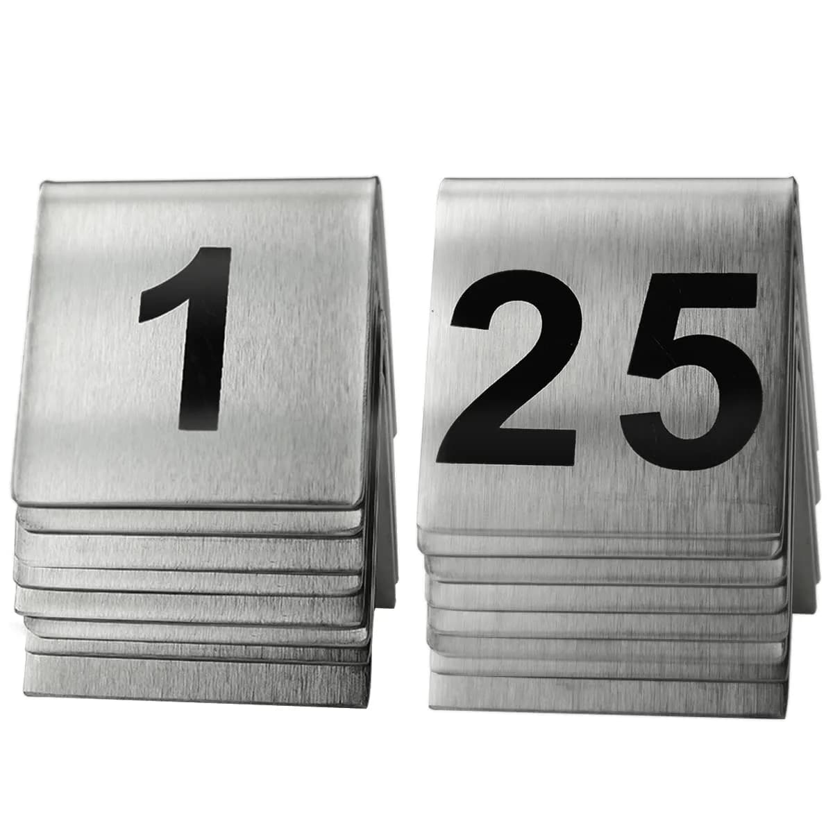 Kaimex Stainless Steel Number Tent Table Number 1-25 | Small Size, Heavy & Stable for Restaurants & Bars - main product image