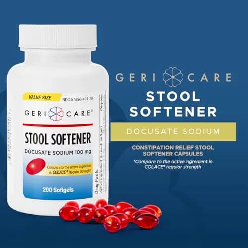 GeriCare Docusate Sodium Stool Softener 100mg | Gentle Constipation Relief for Adults, 200 Softgels thumbnail 2