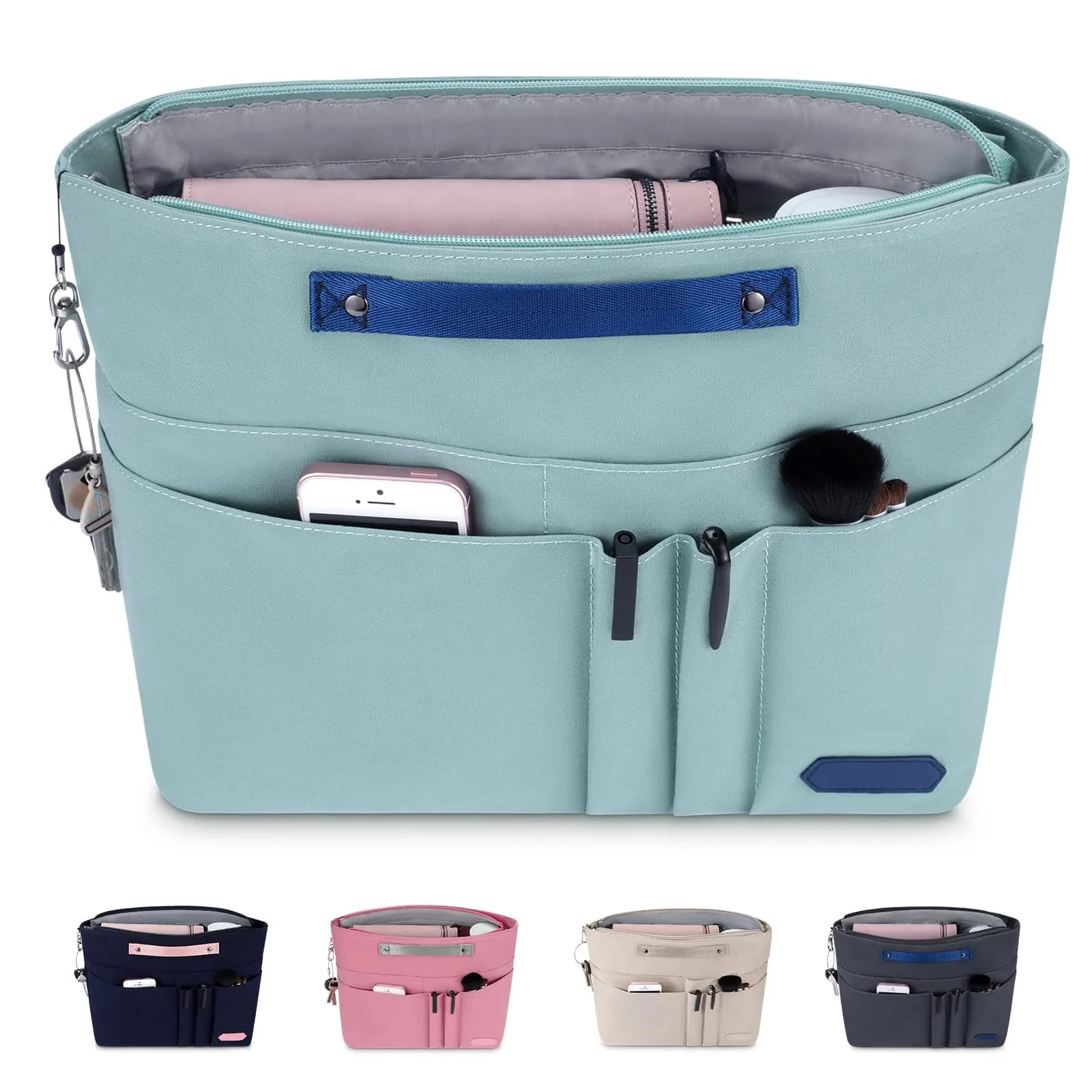 HyFanStr Green XL Tote Bag Organizer Insert with 15 Pockets | Waterproof Nylon Liner — Green