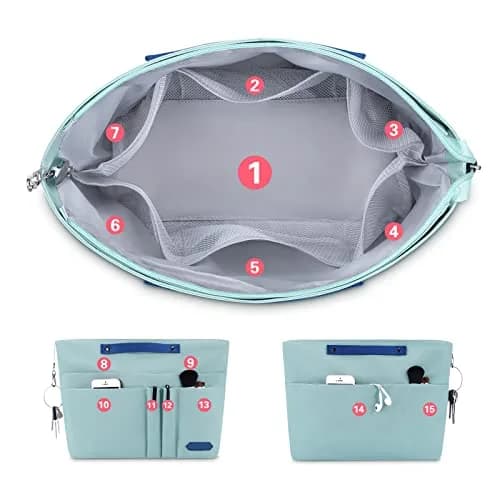 HyFanStr Green XL Tote Bag Organizer Insert with 15 Pockets | Waterproof Nylon Liner thumbnail 3