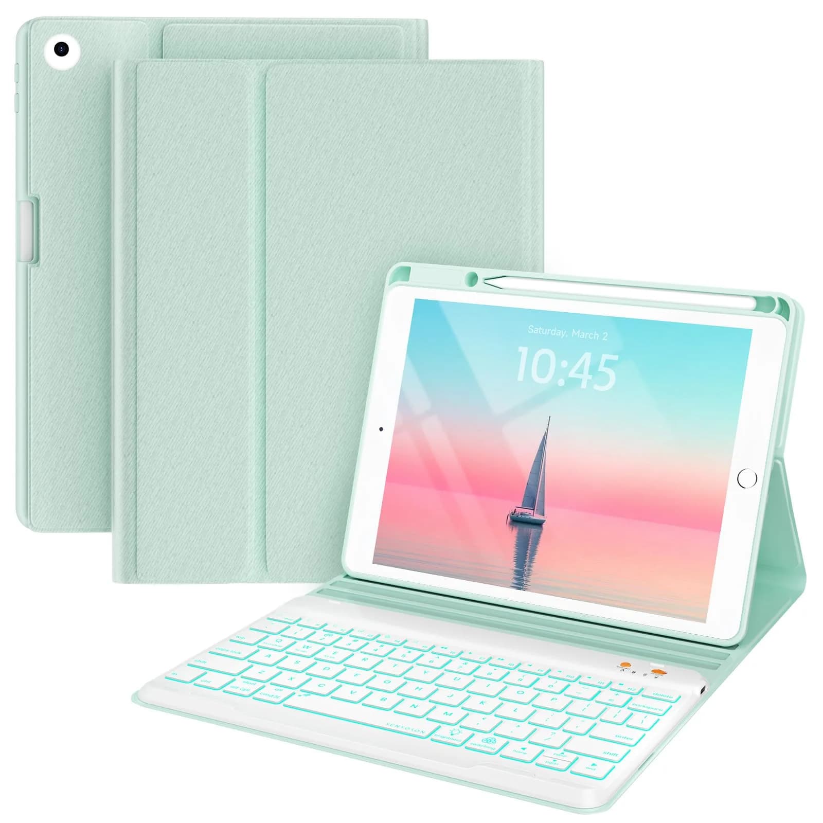 BLUTLOTUS Keyboard Case for iPad 5th/6th Gen 9.7" | Wireless Backlit Detachable Keyboard with Pencil Holder — Mint Green