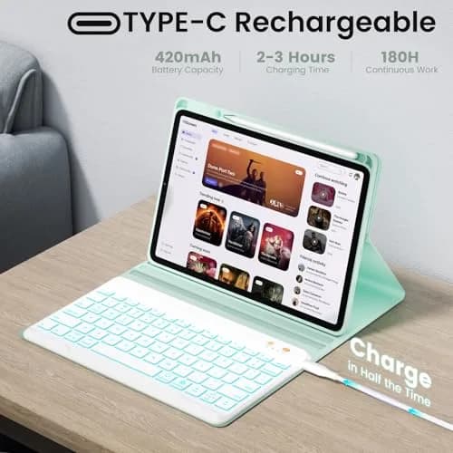 BLUTLOTUS Keyboard Case for iPad 5th/6th Gen 9.7" | Wireless Backlit Detachable Keyboard with Pencil Holder thumbnail 6