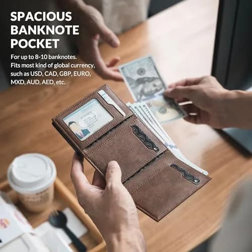 VULKIT Card Holder Wallet with Coin Pocket & ID Window | Magnetic Closure, Leather, Grain Espresso thumbnail 4