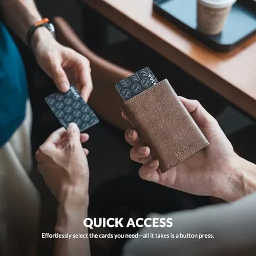 VULKIT Card Holder Wallet with Coin Pocket & ID Window | Magnetic Closure, Leather, Grain Espresso thumbnail 3