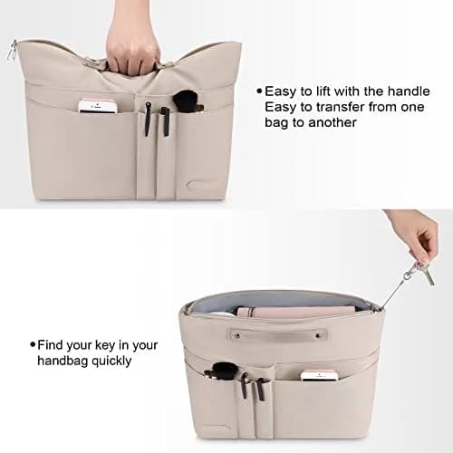 HyFanStr Purse Organizer Insert for Handbags, Tote Bag, Zipper Bag for Women with 15 Pockets, Beige | Ultra-light Waterproof Nylon thumbnail 4