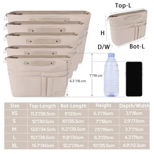HyFanStr Purse Organizer Insert for Handbags, Tote Bag, Zipper Bag for Women with 15 Pockets, Beige | Ultra-light Waterproof Nylon thumbnail 2