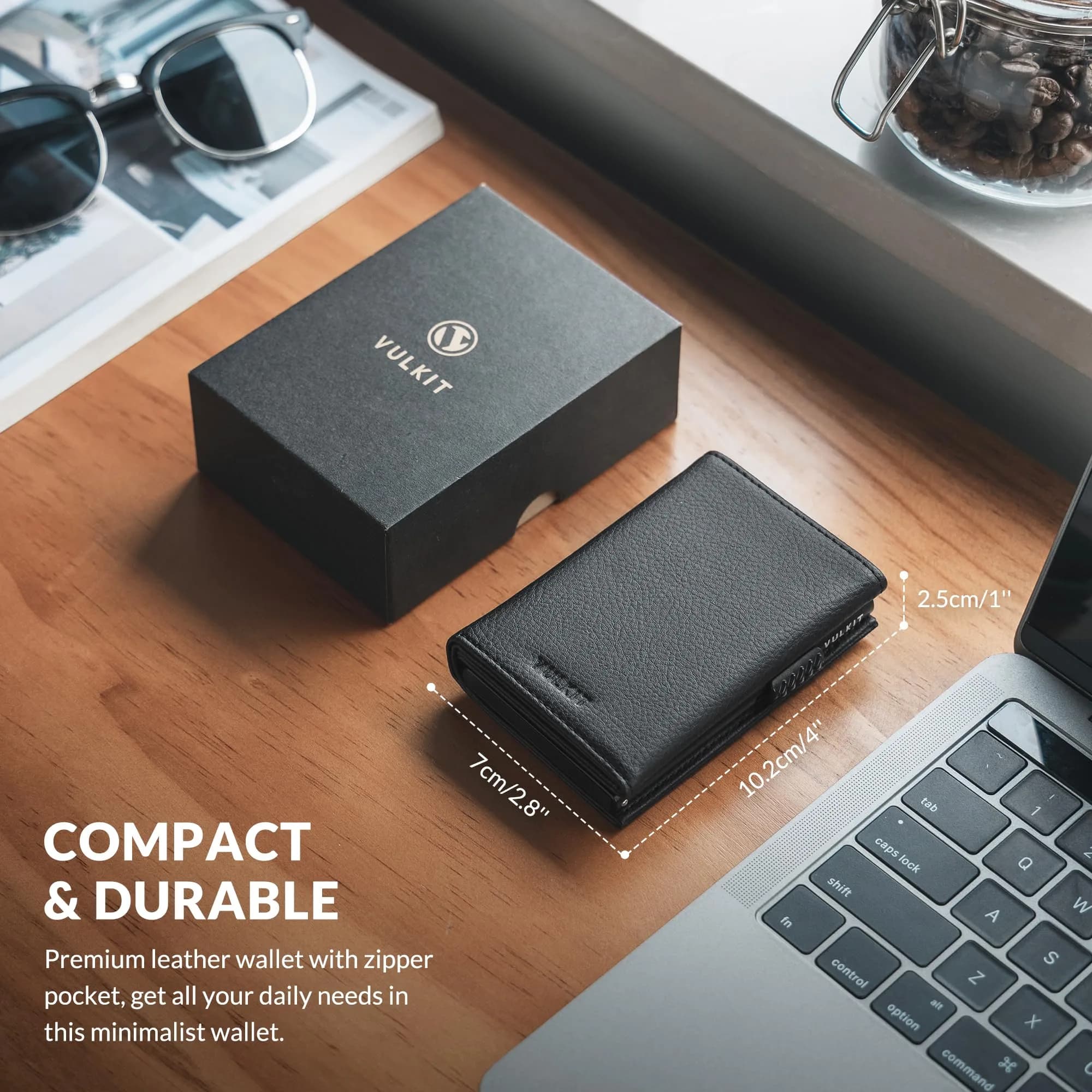 VULKIT Tri-Fold Leather Card Holder Wallet with Coin Pocket & Pop-Up Card Case, Grain Black, 10 Cards | RFID Blocking for Men - view 6