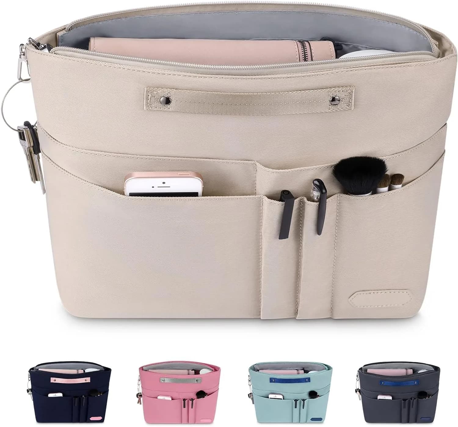 HyFanStr Purse Organizer Insert for Handbags, Tote Bag Organizer Liner with 15 Pockets, Beige 38.4cm x 20.7cm x 4.8cm — Beige