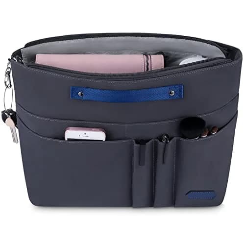 HyFanStr XL Gray Nylon Handbag Organizer Insert with 15 Pockets & Keychain | 39.6cm (15.6") x 12.4cm (4.9") x 25.4cm (10") thumbnail 1