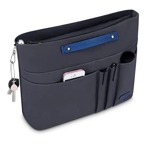 HyFanStr XL Gray Nylon Handbag Organizer Insert with 15 Pockets & Keychain | 39.6cm (15.6") x 12.4cm (4.9") x 25.4cm (10") thumbnail 7
