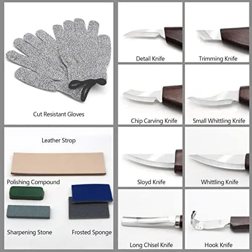 VIBRATITE Deluxe Wood Carving Kit, 15 PCS Black Walnut Handle Tools | Chromium Vanadium Alloy Steel Blades thumbnail 2