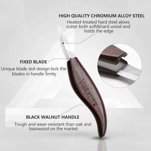VIBRATITE Deluxe Wood Carving Kit, 15 PCS Black Walnut Handle Tools | Chromium Vanadium Alloy Steel Blades thumbnail 3
