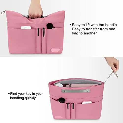 HyFanStr Pink Caddy | 15 Pockets Handbag Organizer Insert for Women, Tote Bag Inside Liner thumbnail 4