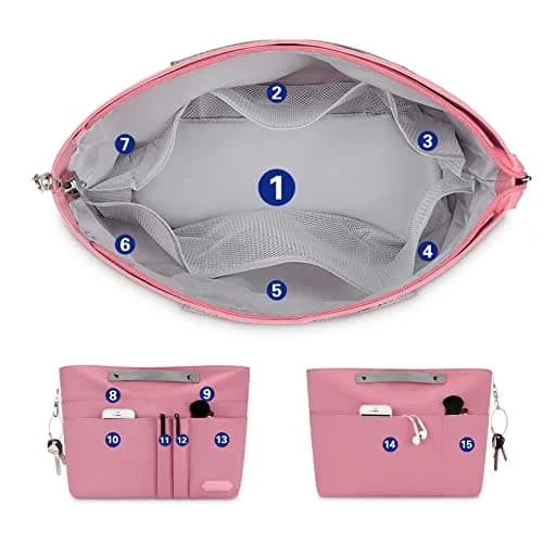 HyFanStr Pink Caddy | 15 Pockets Handbag Organizer Insert for Women, Tote Bag Inside Liner thumbnail 2