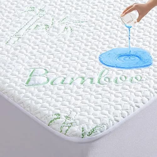 GOONIK Queen Mattress Protector Breathable Bamboo Viscose Waterproof 60x80 with 6-18 inch Deep Pocket thumbnail 1