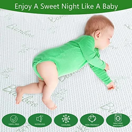 GOONIK Queen Mattress Protector Breathable Bamboo Viscose Waterproof 60x80 with 6-18 inch Deep Pocket thumbnail 4