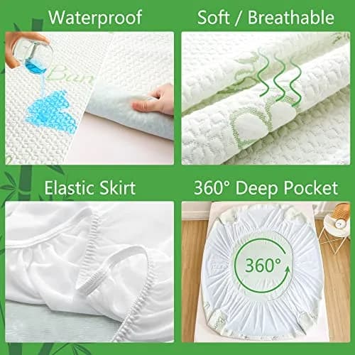 GOONIK Queen Mattress Protector Breathable Bamboo Viscose Waterproof 60x80 with 6-18 inch Deep Pocket thumbnail 3