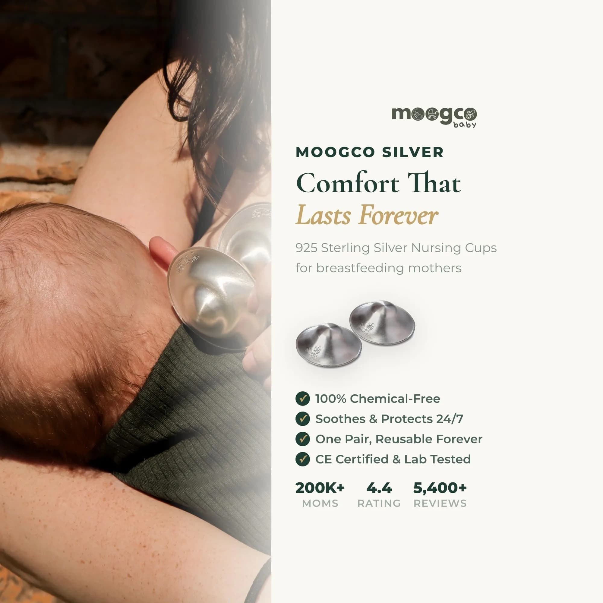 MOOGCO The Original Silver Nursing Cups X-Large | Pure 925 Sterling Silver Nipple Shields for Breastfeeding - view 2