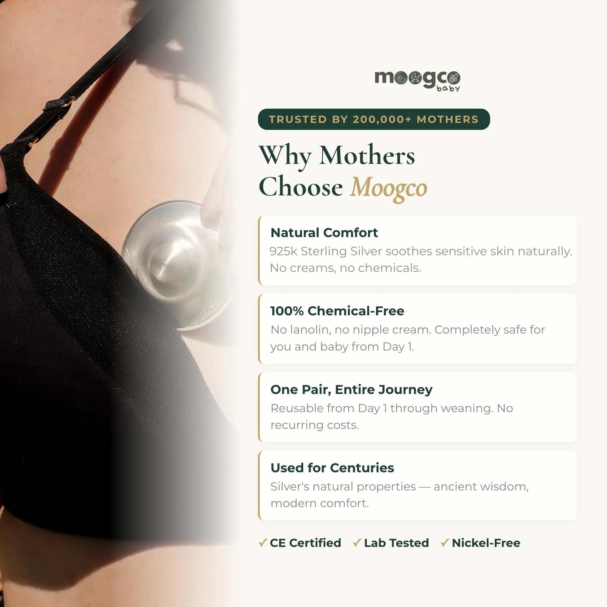 MOOGCO The Original Silver Nursing Cups X-Large | Pure 925 Sterling Silver Nipple Shields for Breastfeeding - view 3