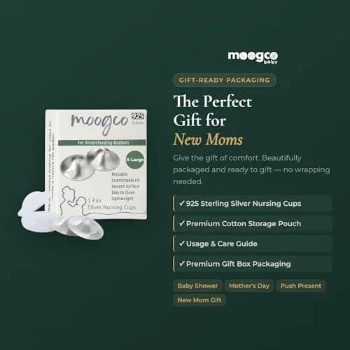 MOOGCO Original Silver Nursing Cups X-Large | 925 Sterling Silver Nipple Shields for Breastfeeding Comfort thumbnail 9