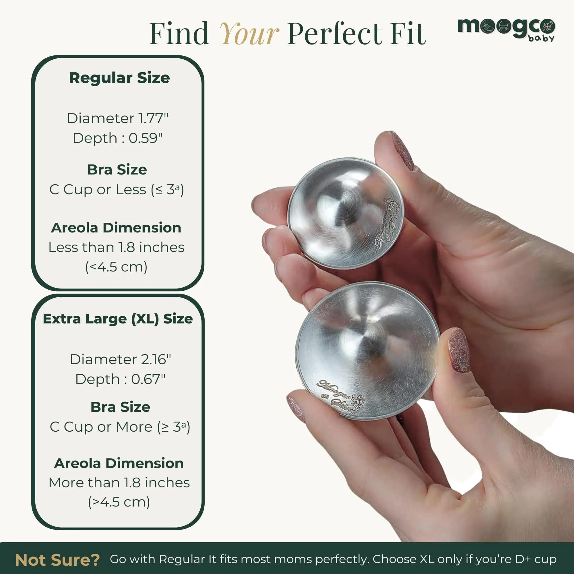 MOOGCO The Original Silver Nursing Cups X-Large | Pure 925 Sterling Silver Nipple Shields for Breastfeeding - view 7