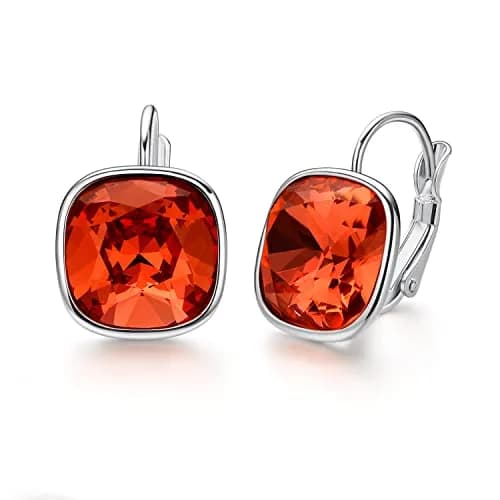 MDFUN Red Bella Drop Earrings Crystals 0.67 inch | 18K White Gold Plated Hypoallergenic Jewelry for Women thumbnail 1